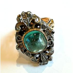 Emerald Ring, Gold And Silver, 19th Century