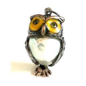 Pendentif Hibou Perle Baroque Argent