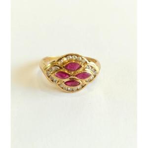 Bague Losange Or Jaune Rubis diamants