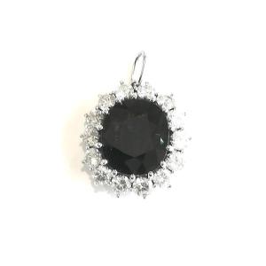 White Gold Sapphire Pendant With Diamond Setting