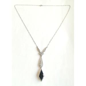 Art Deco "negligé" Necklace In Platinum With Sapphire And Diamonds
