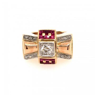 Tank Ring Rose Gold Diamonds Circa 1940