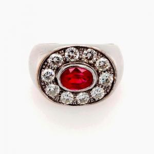 Ring White Gold Ruby Diamonds Circa 1980