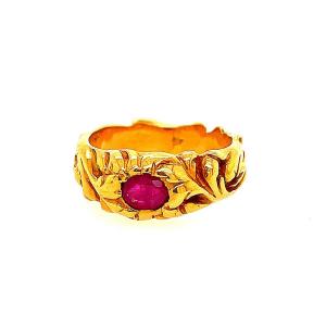 Ruby Yellow Gold Ring Art Nouveau Style