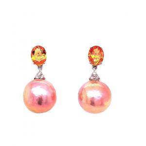 Citrine Diamond Pearl Earrings