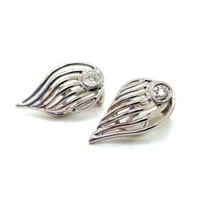 Boucles D Oreilles Feuilles Or Blanc Diamants