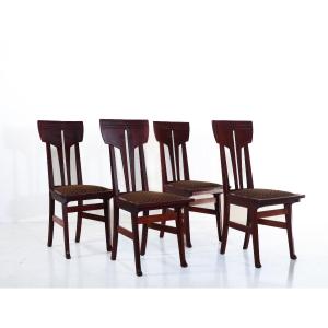 Series Of 4 Art Nouveau Chairs By Serrurier Bovy "daisy"