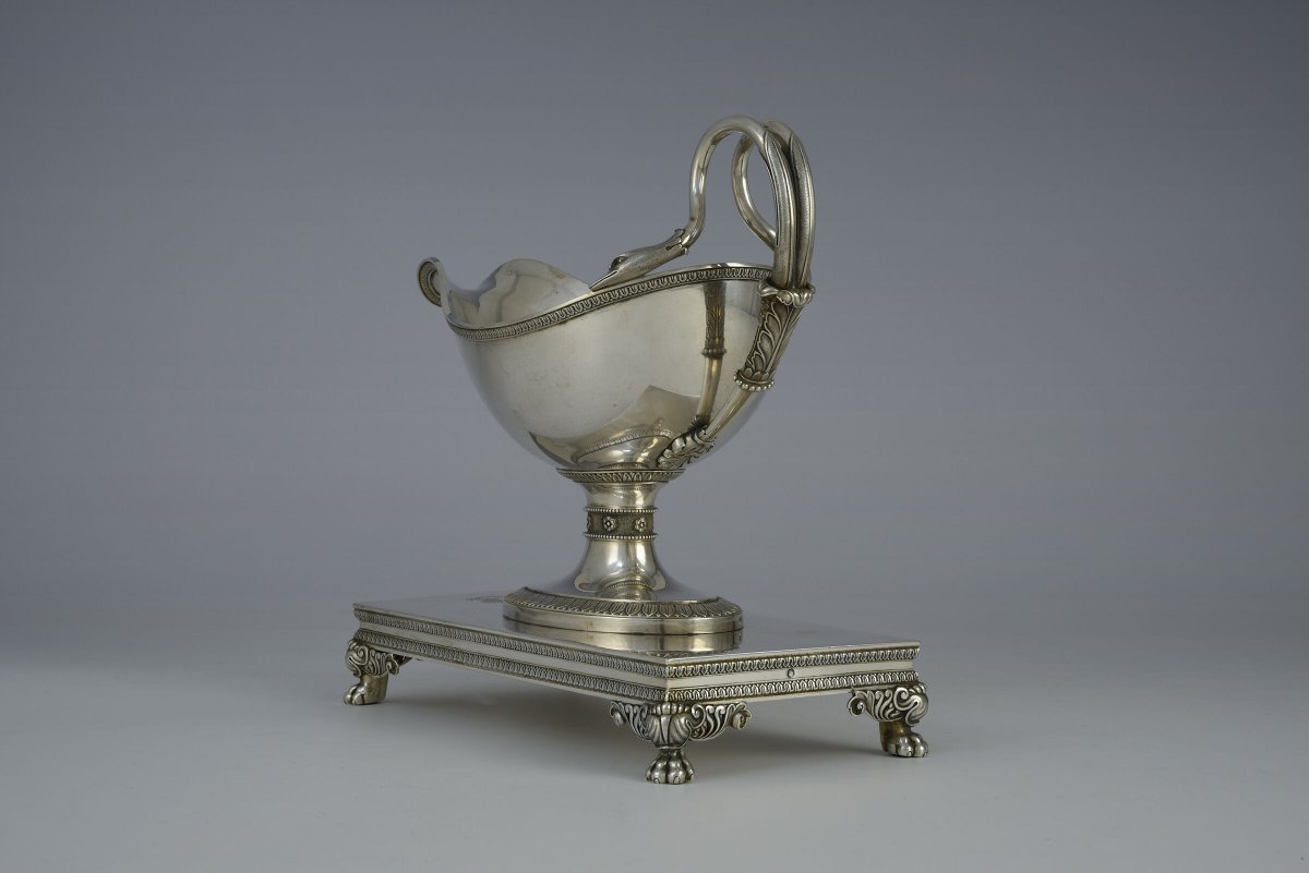 Empire-style Sauceboat Decorated With Swan Figures, Paris, Ca. 1830-photo-4