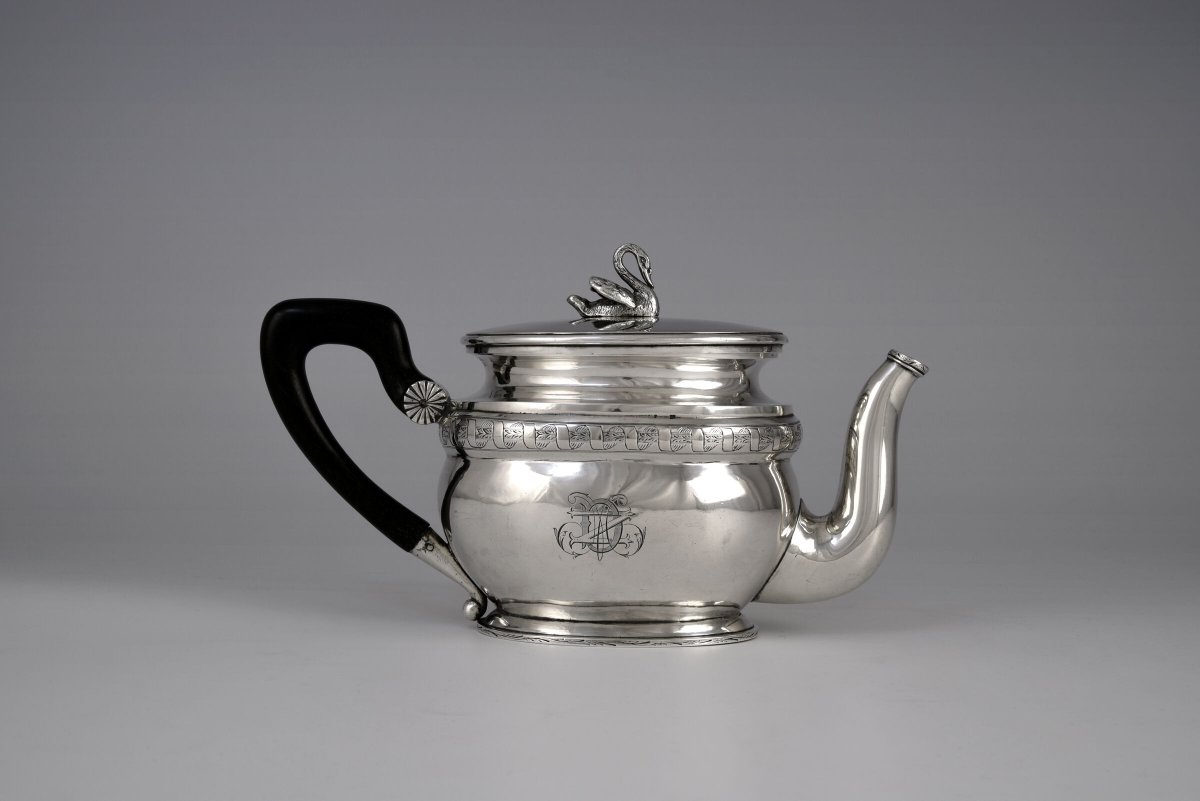 Théière Biedermeier à fretel en forme de cygne, Darmstadt, vers 1840-photo-3