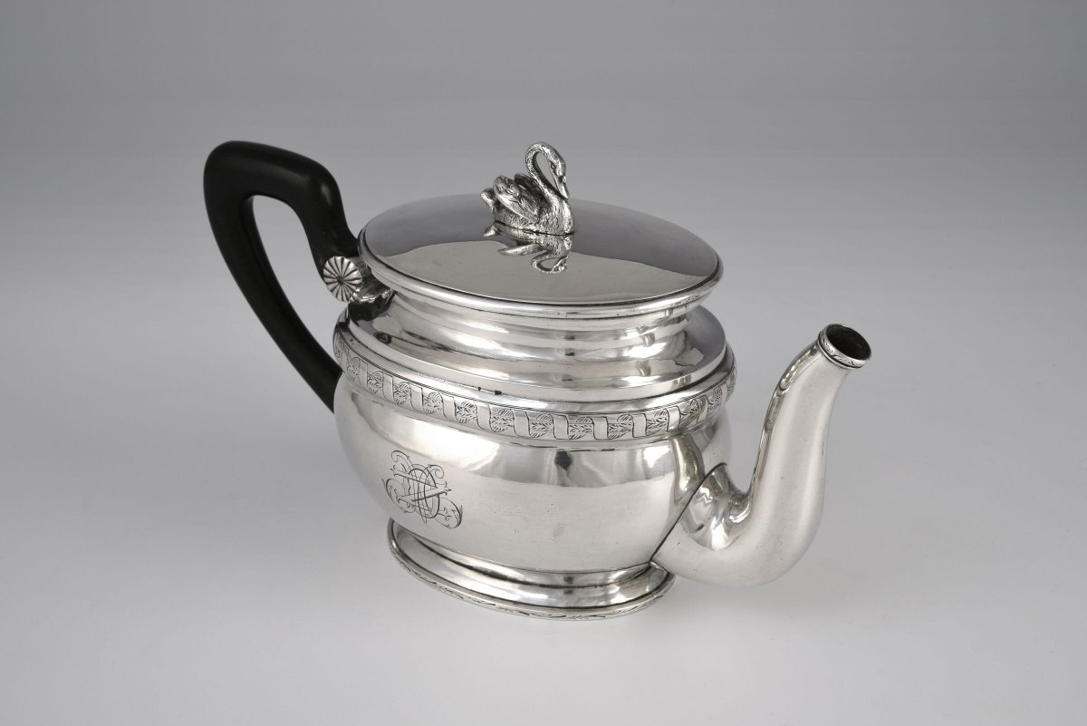 Théière Biedermeier à fretel en forme de cygne, Darmstadt, vers 1840-photo-4