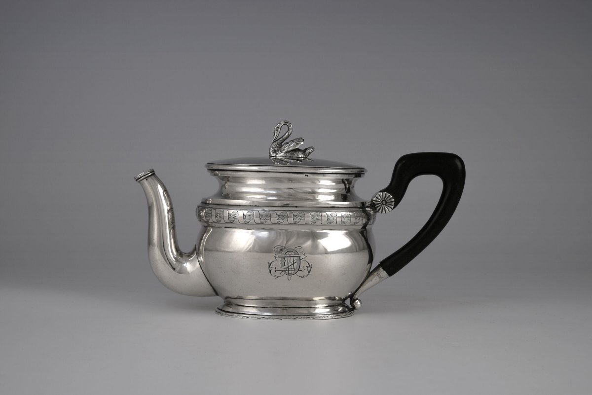 Théière Biedermeier à fretel en forme de cygne, Darmstadt, vers 1840