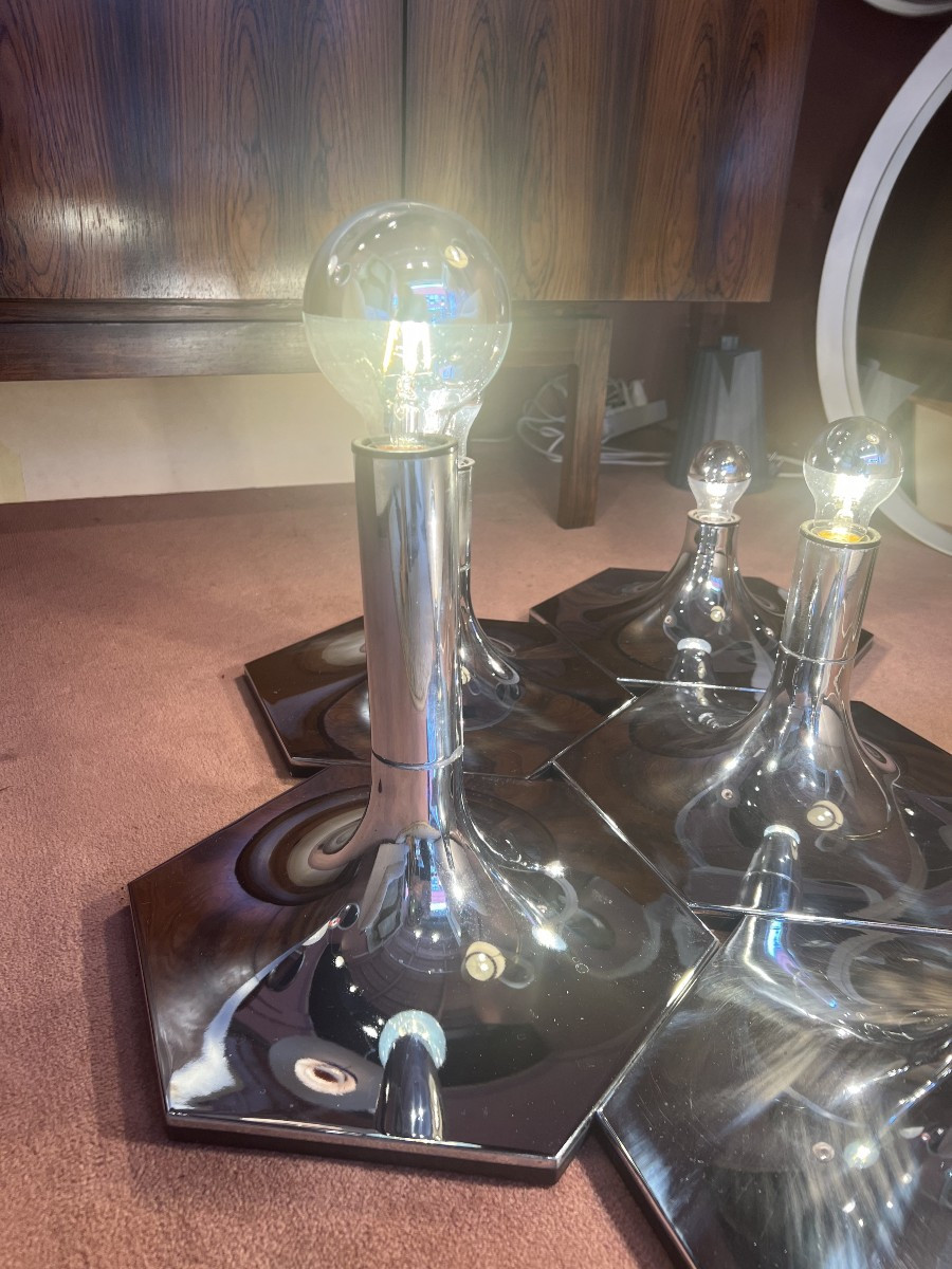 Set Of 5 Hexagonal Chrome Wall Or Ceiling Lights By Motoko Ishii-photo-4