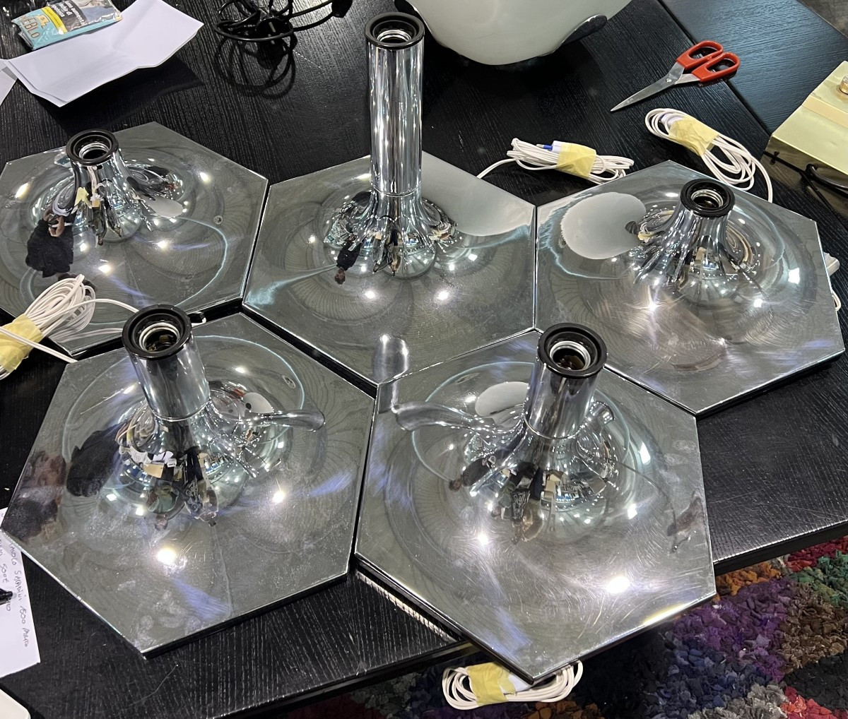 Set Of 5 Hexagonal Chrome Wall Or Ceiling Lights By Motoko Ishii-photo-1