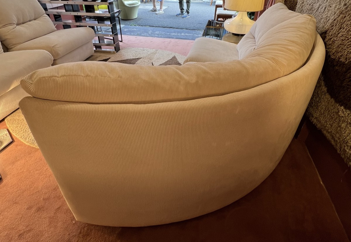 Canapé modulable, velours côtelé blanc cassé, 4 éléments : 3 chauffeuses + 1 angle  Années 70-photo-4