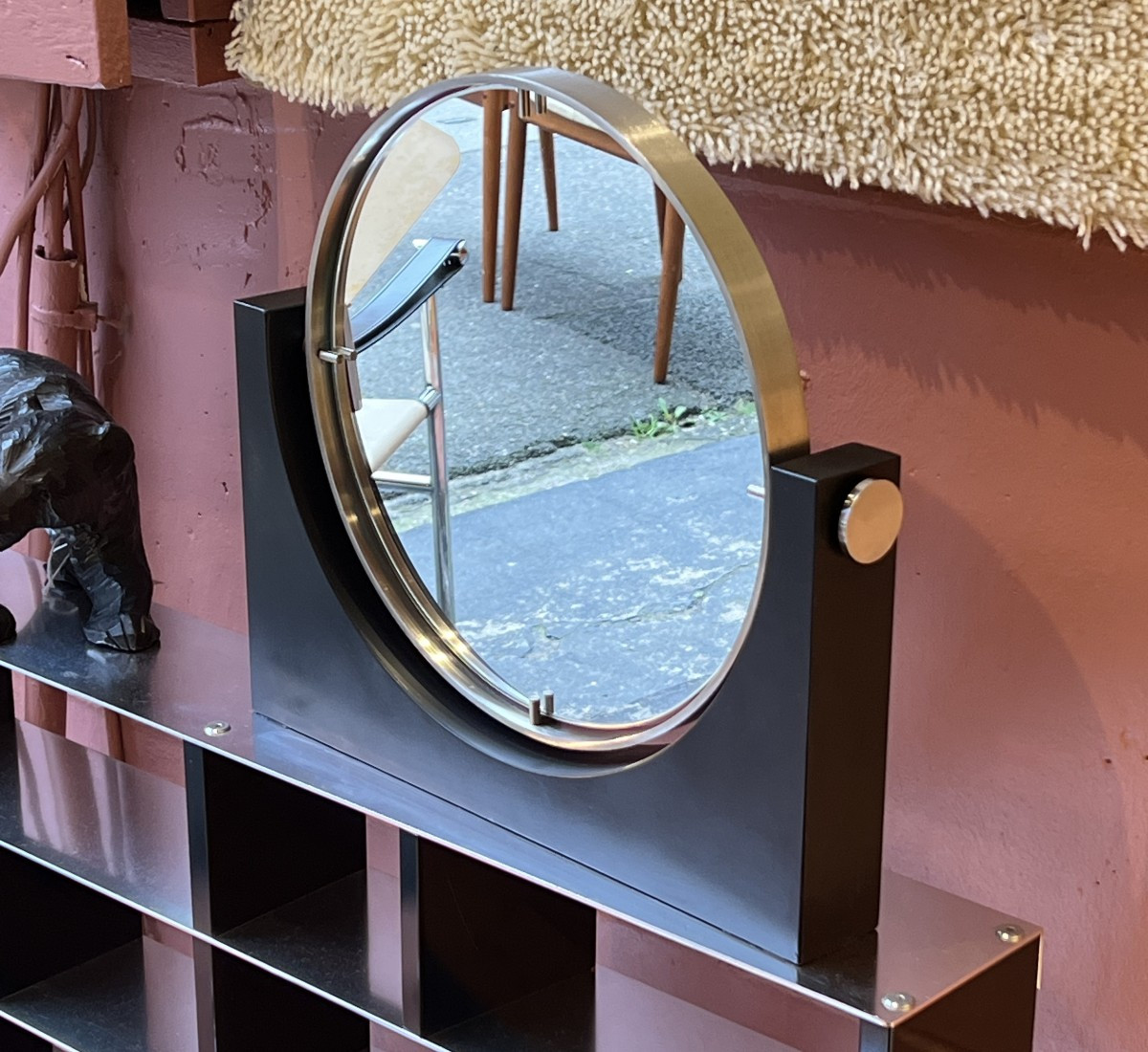 Vanity Mirror; Angelo Mangiarotti Slate Base; Double-sided And Rotating.-photo-2