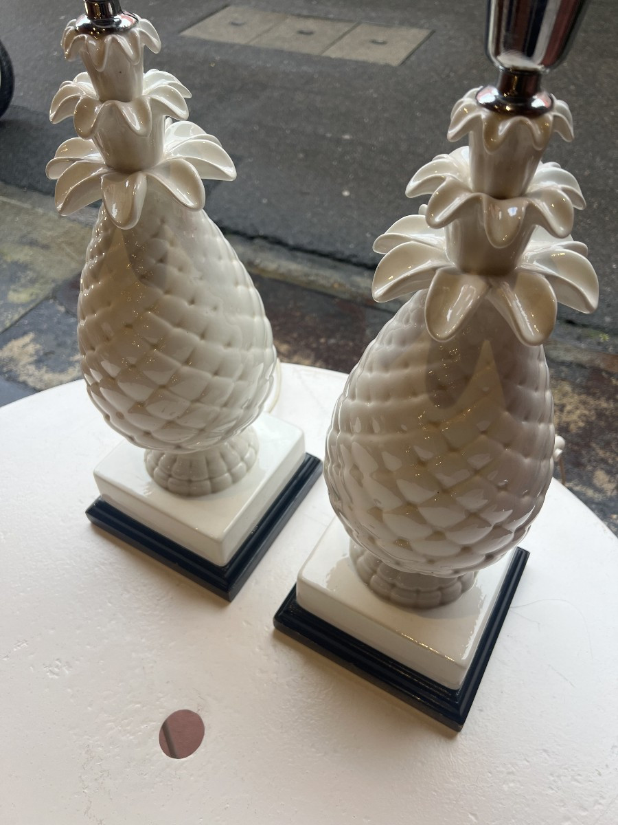 Pair Of Pineapple Lamp Bases, Hollywood Regency Style-photo-1