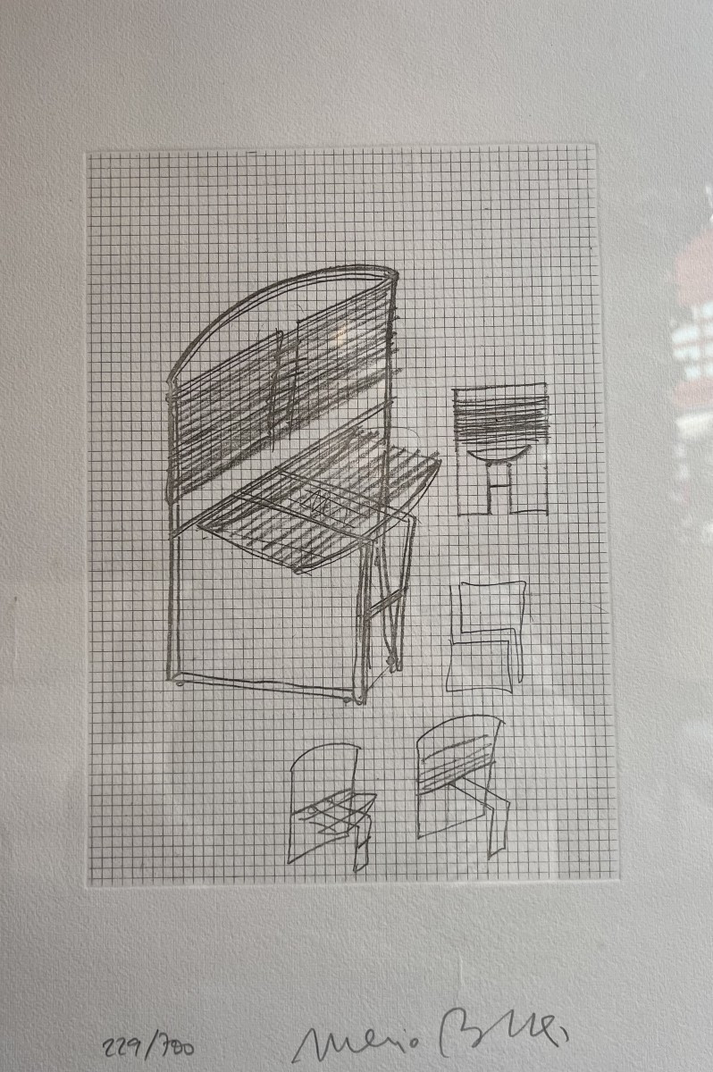 Chaise modéle 91 design Mario Botta éditée par Alias Italie 1991 + Litho signée ds la planche -photo-4