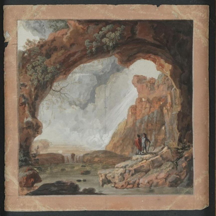 J. Houel (attr.) The Grotto Of Neptune At Tivoli - 18th Century Grand Tour Rome