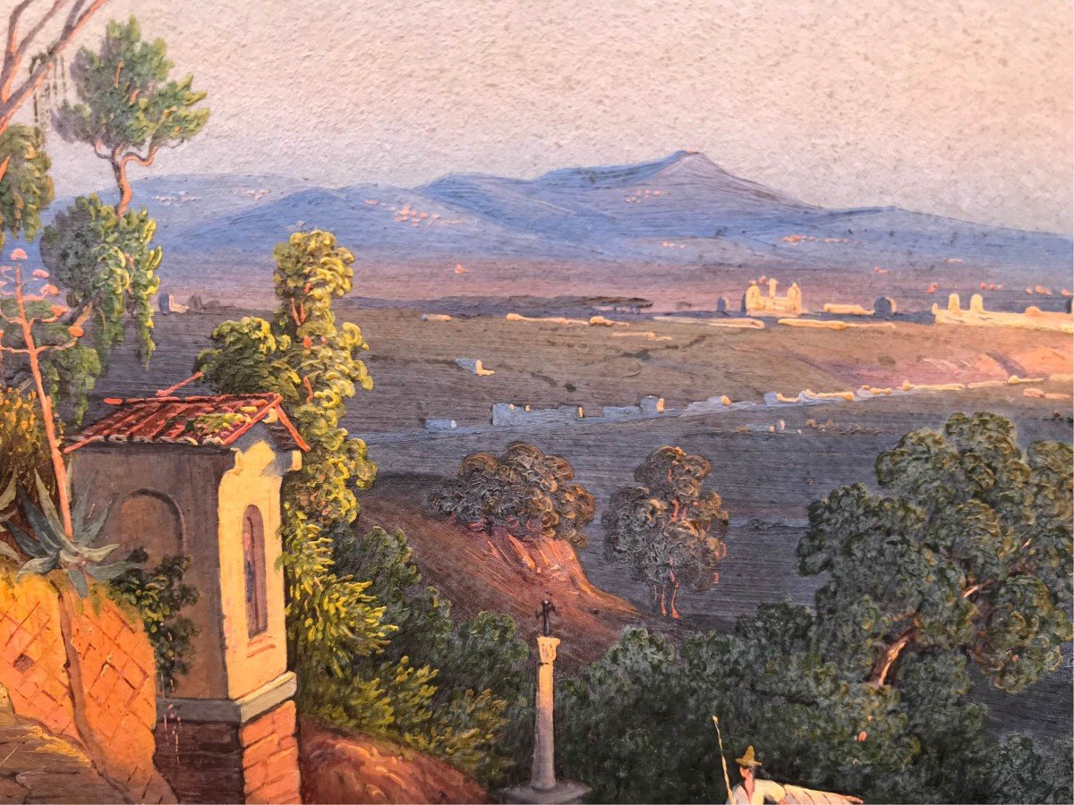 Ignaz Pfyffer von Altishofen -Vue De Rome - 1830 Ca  Huile Sur Papier - Italie Grand Tour Suisse-photo-2