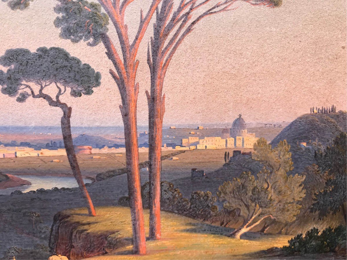 Ignaz Pfyffer von Altishofen -Vue De Rome - 1830 Ca  Huile Sur Papier - Italie Grand Tour Suisse-photo-1