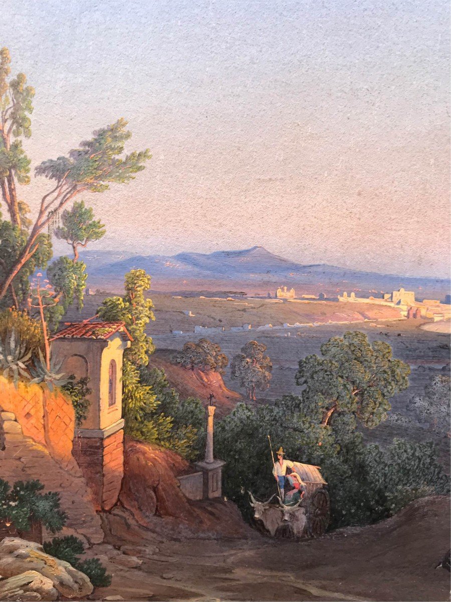 Ignaz Pfyffer von Altishofen -Vue De Rome - 1830 Ca  Huile Sur Papier - Italie Grand Tour Suisse-photo-3