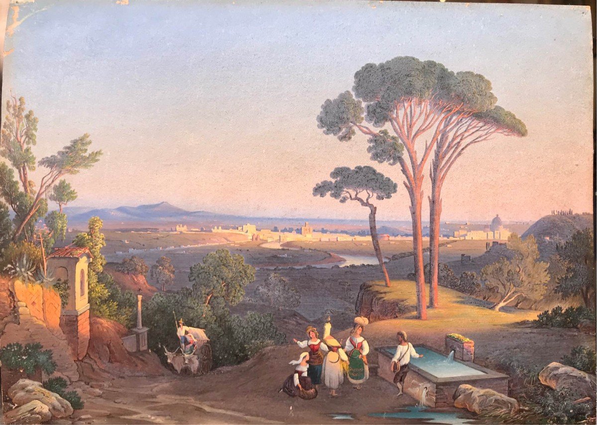 Ignaz Pfyffer von Altishofen -Vue De Rome - 1830 Ca  Huile Sur Papier - Italie Grand Tour Suisse