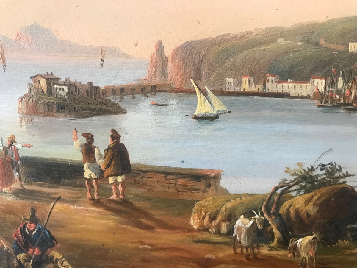 Ecole Napolitaine- Vue De Nisida - Huile Sur Papier - XIX S Naples Italie Grand Tour-photo-2