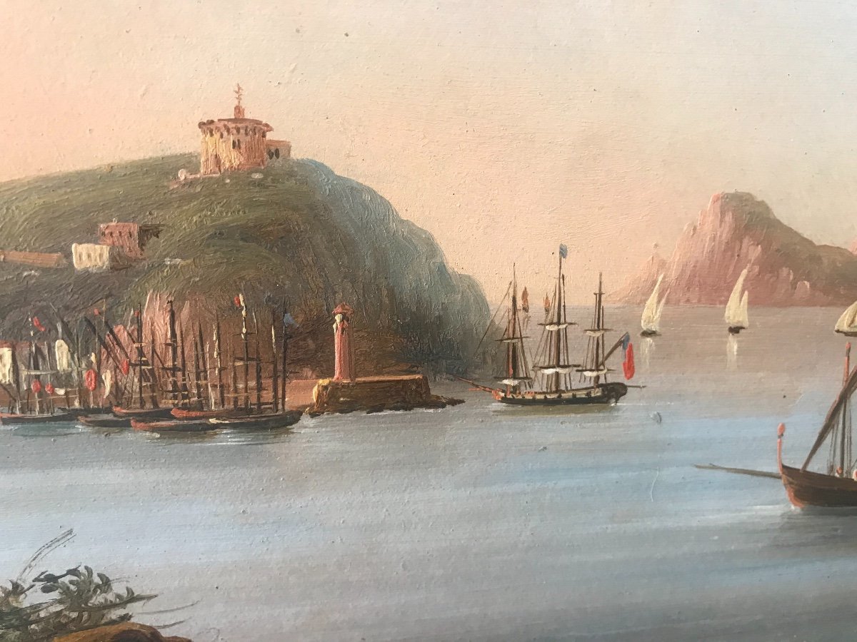 Ecole Napolitaine- Vue De Nisida - Huile Sur Papier - XIX S Naples Italie Grand Tour-photo-3