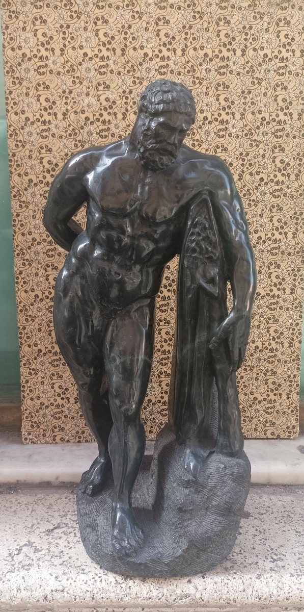Farnèse Hercule Sculpture En Marbre Vert Milieu 19ème Siècle