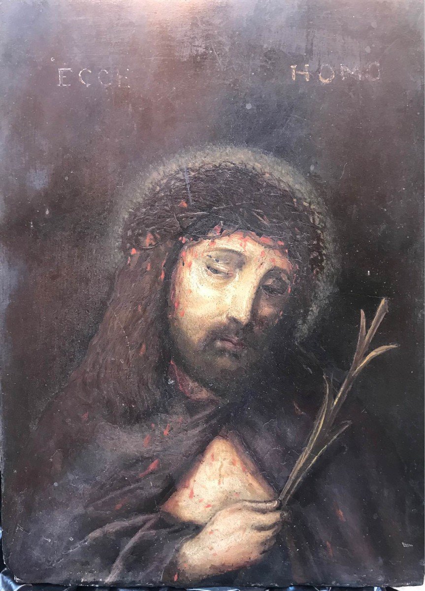 Anonyme - Ecce Homo -peint Sur Pierre De Tableau Noir - XVIII S Italie France Europe-photo-3