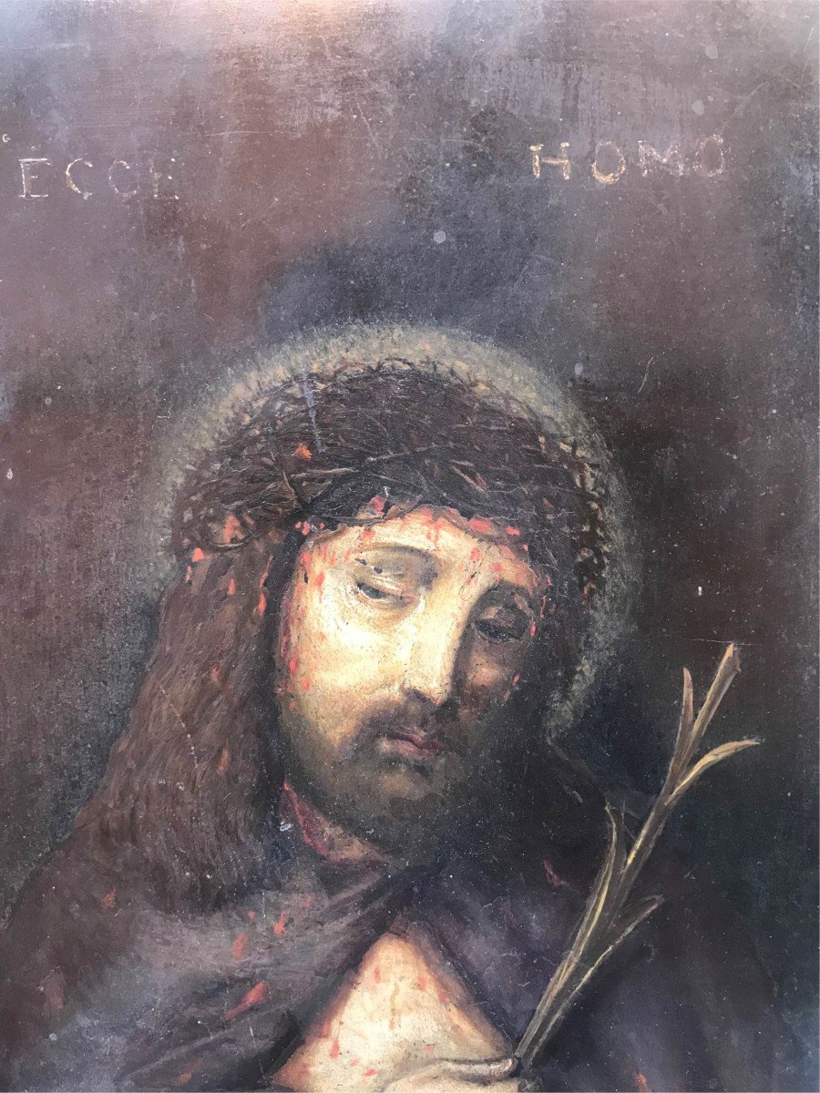 Anonyme - Ecce Homo -peint Sur Pierre De Tableau Noir - XVIII S Italie France Europe-photo-2