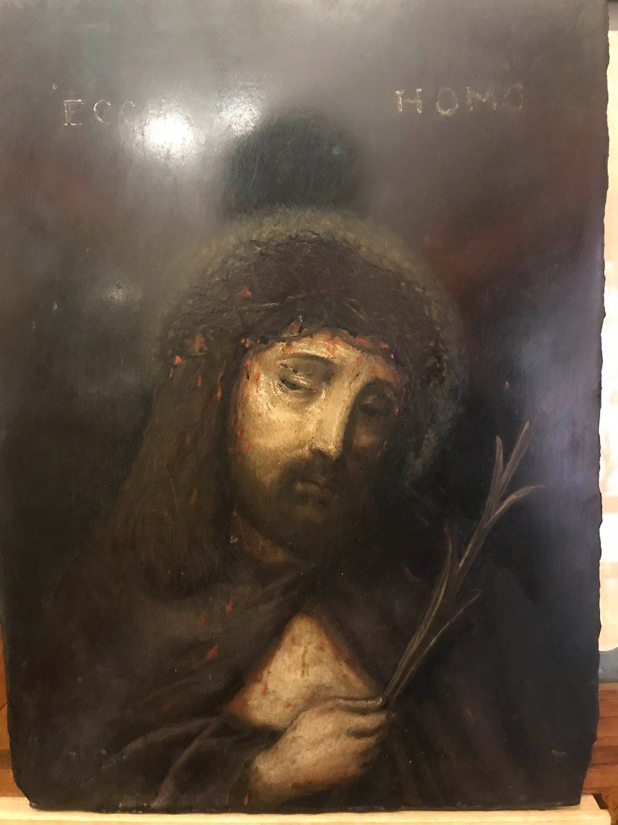 Anonyme - Ecce Homo -peint Sur Pierre De Tableau Noir - XVIII S Italie France Europe