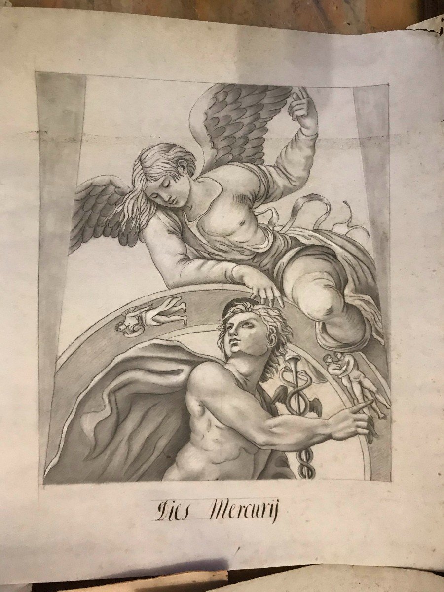 Ecole européenne - 7 jours - Dessin et Aquarelle - Signes du zodiaque -XIX sec Italie France-photo-5