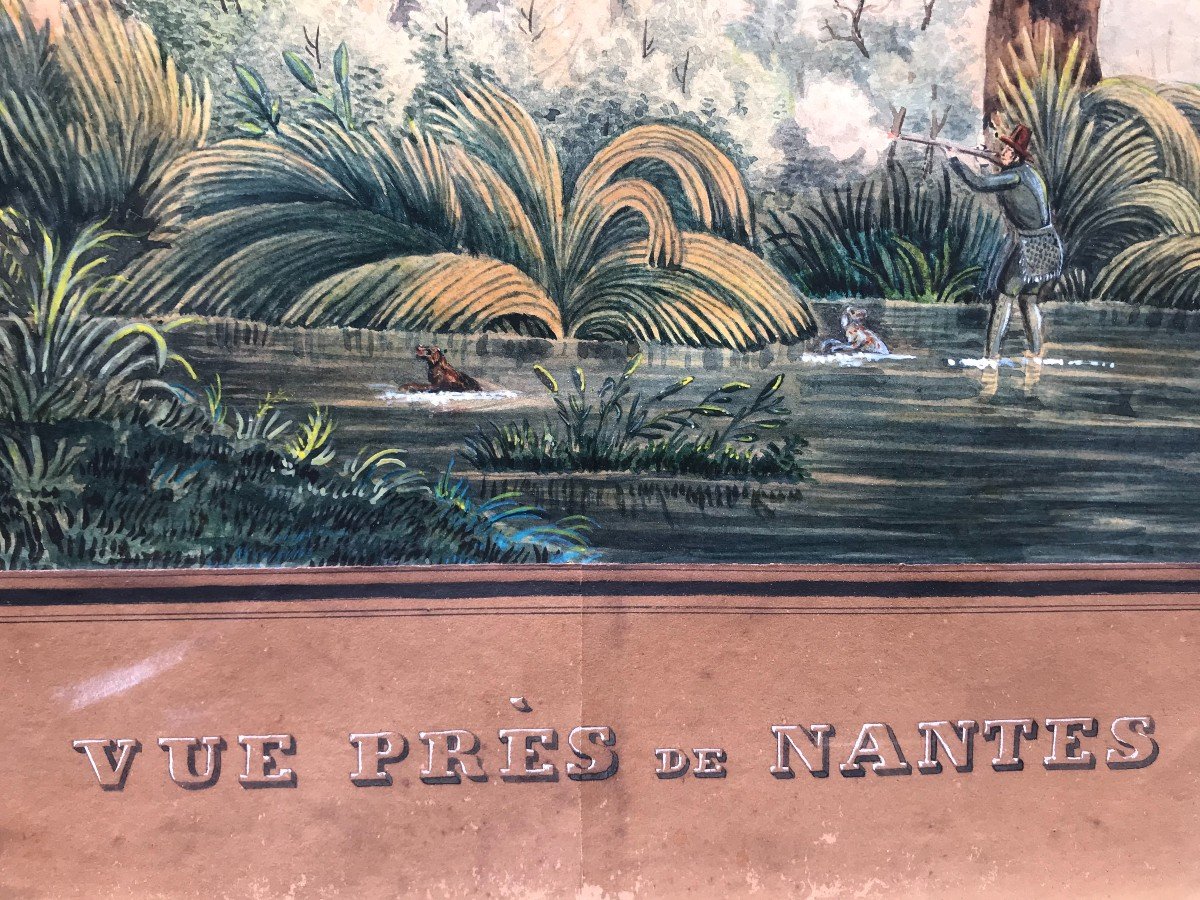 Vue de Nantes - Cathédral avec scène de chasse - France - aquarelle-photo-2