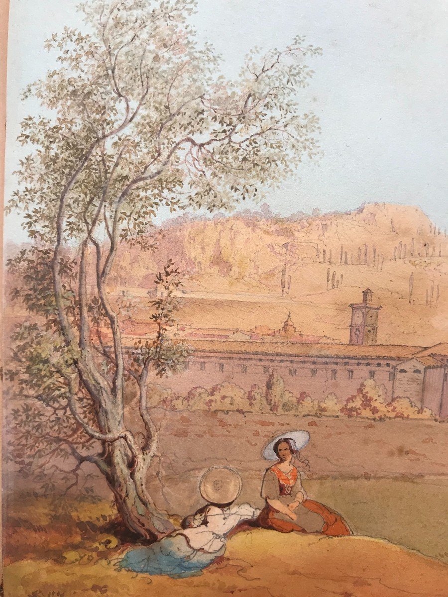 Paolo Andrea Deangelis - 2 Vues De Nice -gouaches -1845 Ca France Italie Rome Malta Cote d'Azur-photo-2