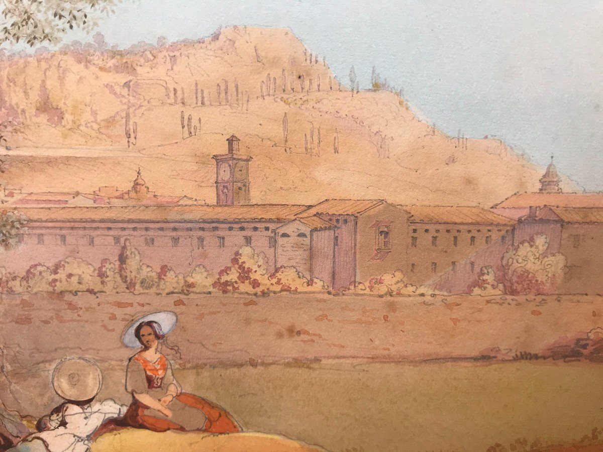 Paolo Andrea Deangelis - 2 Vues De Nice -gouaches -1845 Ca France Italie Rome Malta Cote d'Azur-photo-3