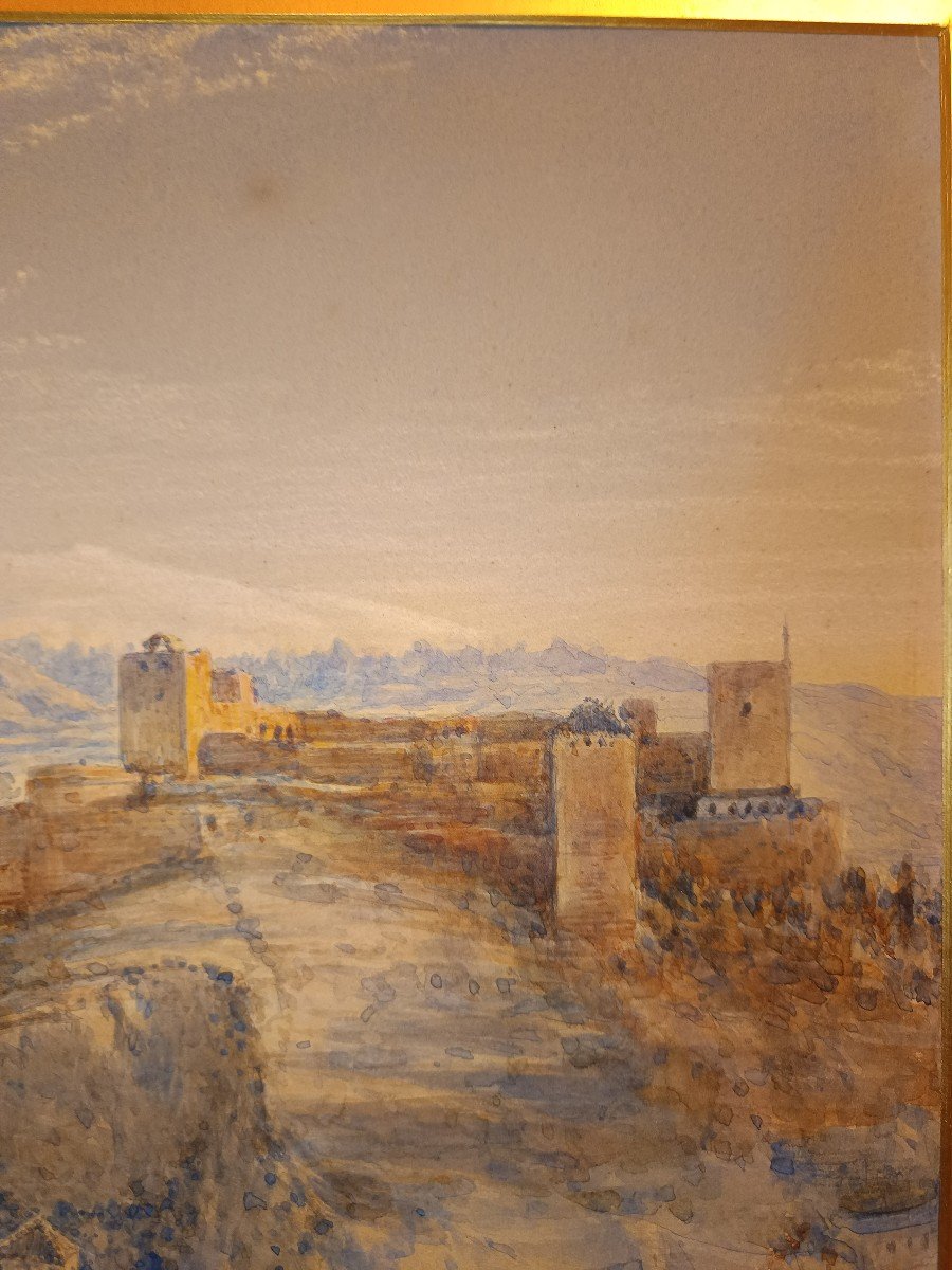 Henry Stainer -Grenade - Aquarelle  Vue De l'Alhambra  - 1883 Espagne Granada -photo-4