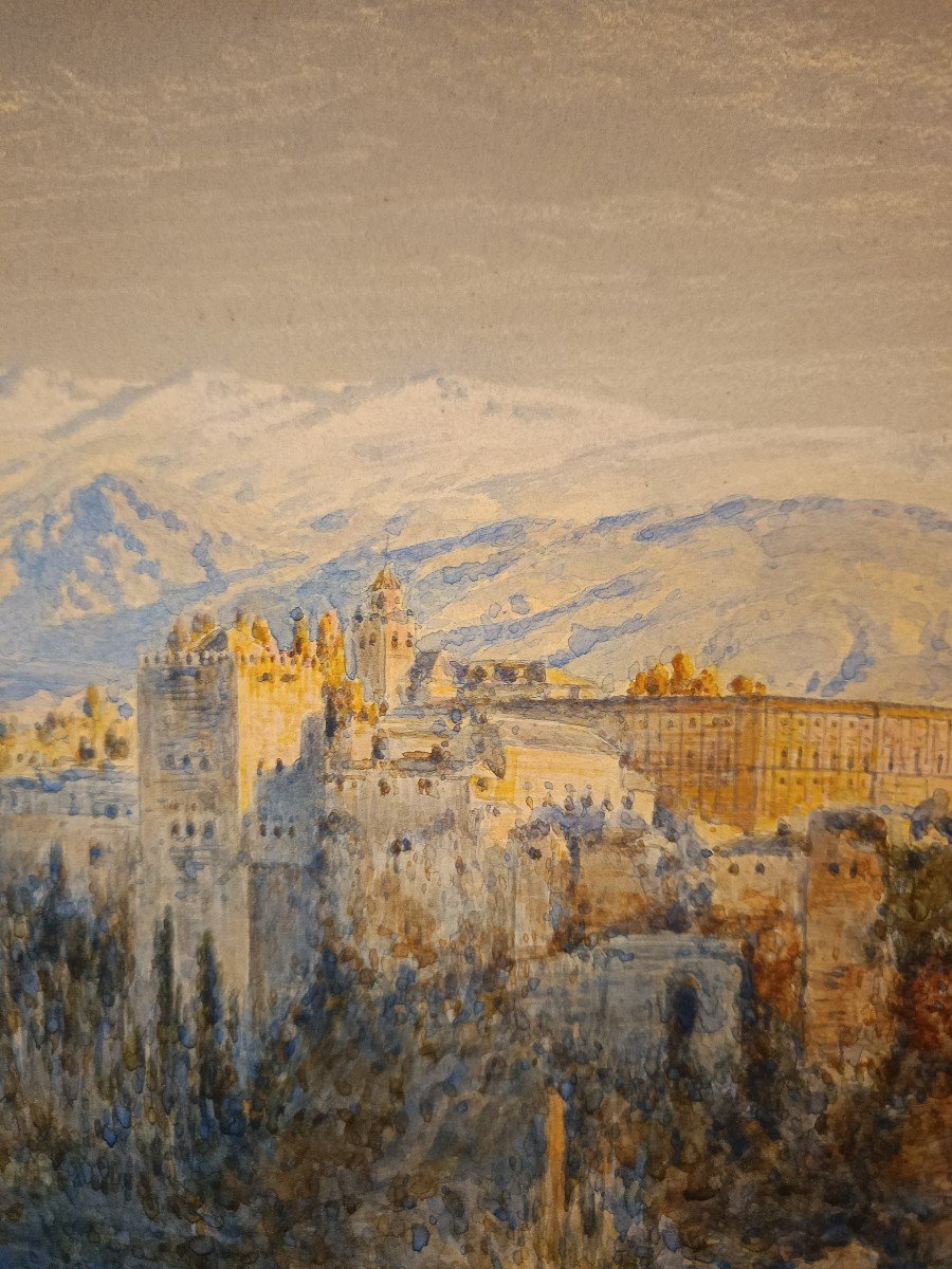Henry Stainer -Grenade - Aquarelle  Vue De l'Alhambra  - 1883 Espagne Granada -photo-5