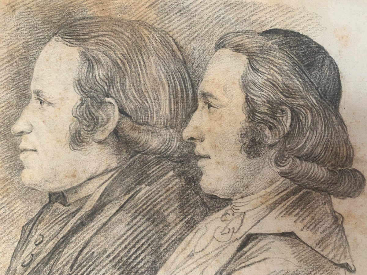 Portrait Of Two Men - Pencil Drawing XVIII S Italy France England-photo-2