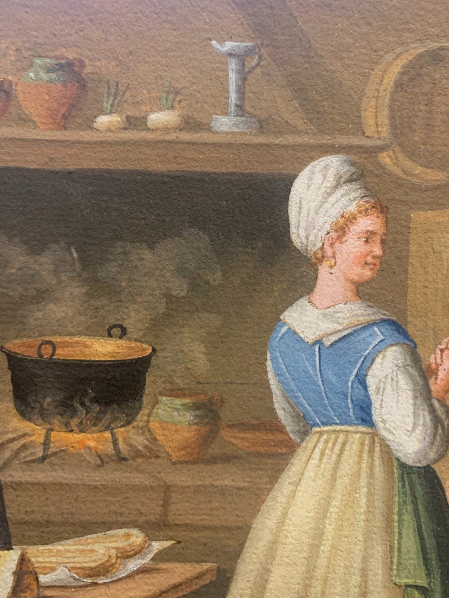 Alessandro d'Anna (attr.)  -intérieur Napolitain -gouache Naples Italie Della Gatta -photo-3