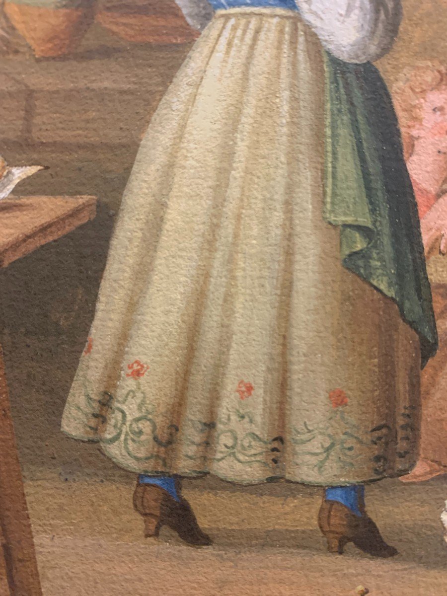 Alessandro d'Anna (attr.)  -intérieur Napolitain -gouache Naples Italie Della Gatta -photo-1