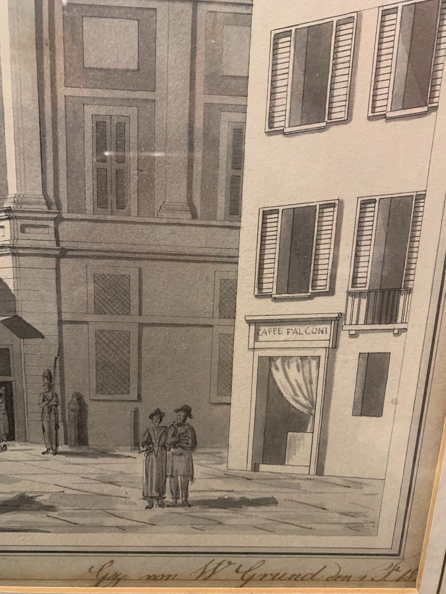 W. Grund -vue Du Théâtre De La Scala, Milan Italie Grand Tour Aquarelle 1833-photo-4