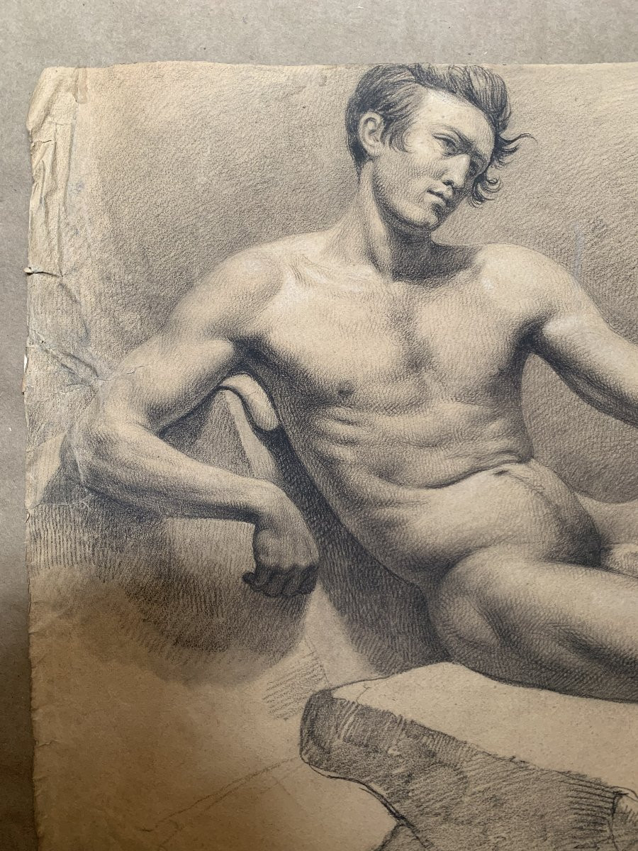 Drawing Of Academic Man - 1820 Ca Academie Nude Mascolin - Italy Nude Academie France -photo-4