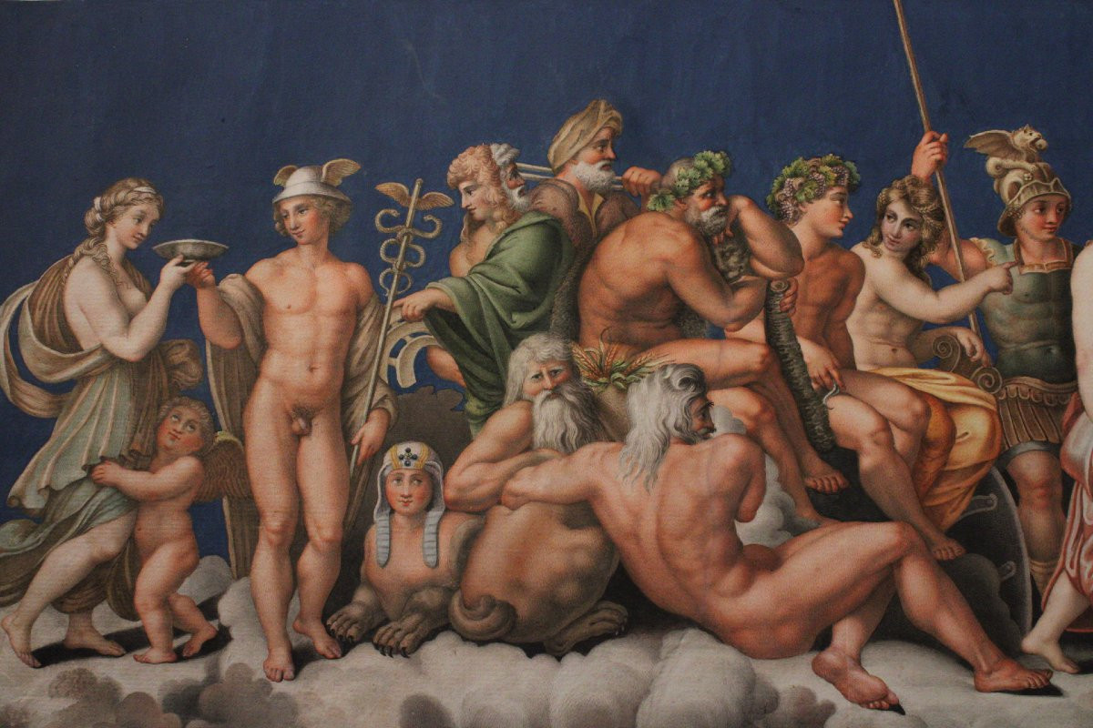 Dorigny - Conseil Des Dieux - Raphaël 1693 Italie Grand Tour Mythologie - Aquarel - Gouache-photo-3