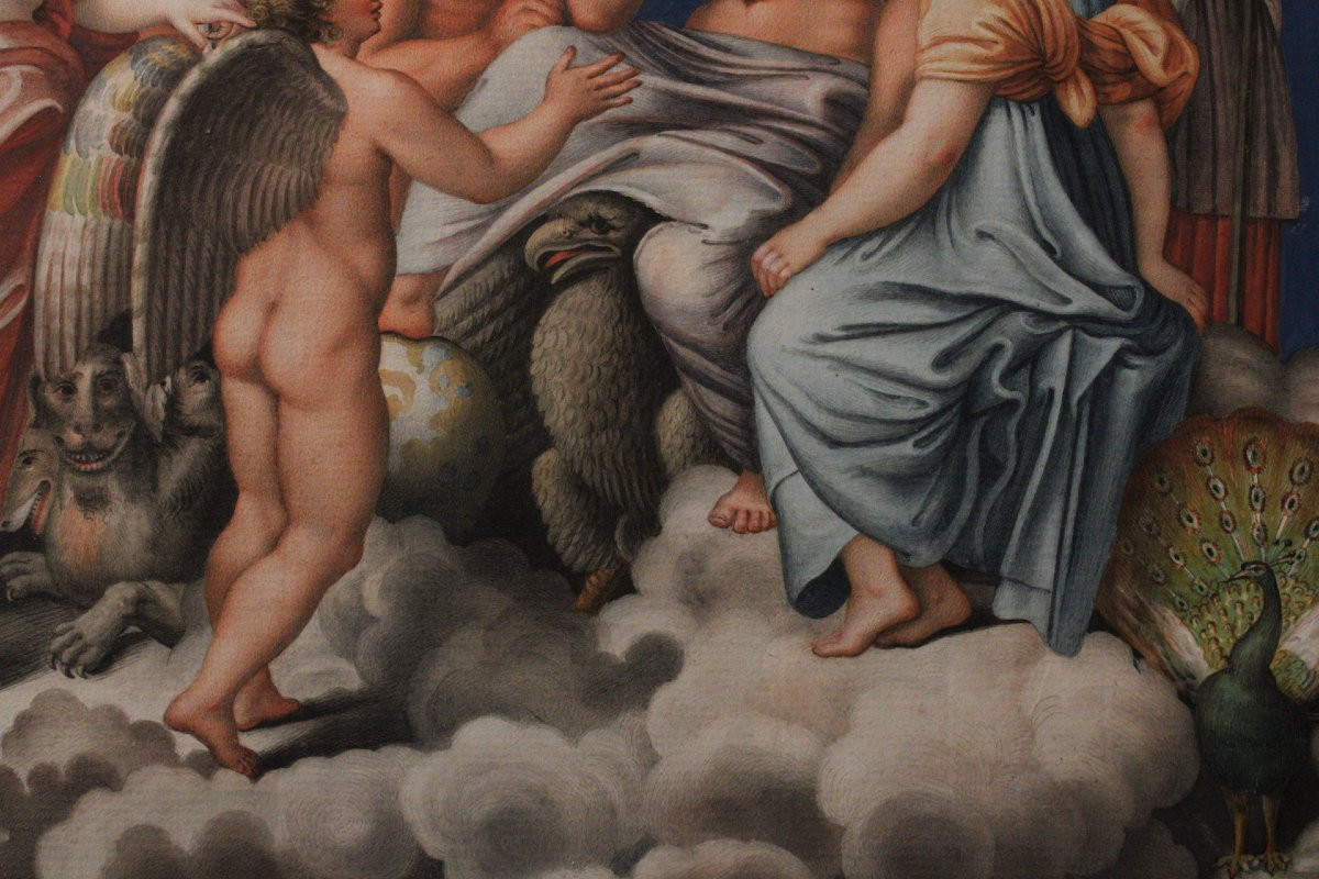 Dorigny - Conseil Des Dieux - Raphaël 1693 Italie Grand Tour Mythologie - Aquarel - Gouache-photo-1