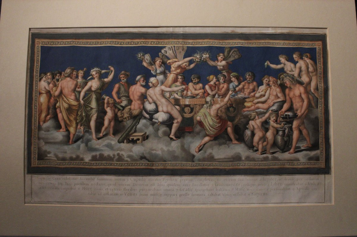 Dorigny - Conseil Des Dieux - Raphaël 1693 Italie Grand Tour Mythologie - Aquarel - Gouache-photo-2