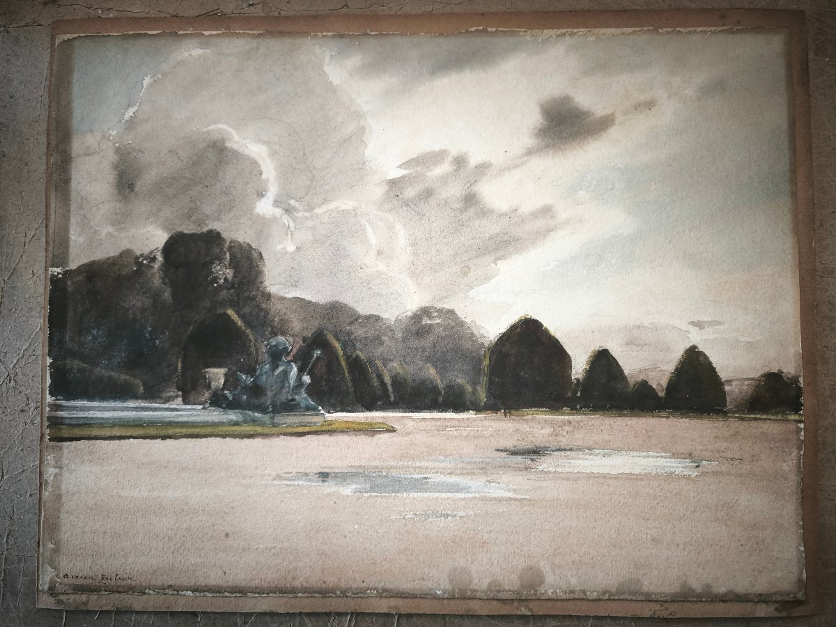 Original Watercolor By The Painter Anna Zuber Of The Gardens Of Versailles