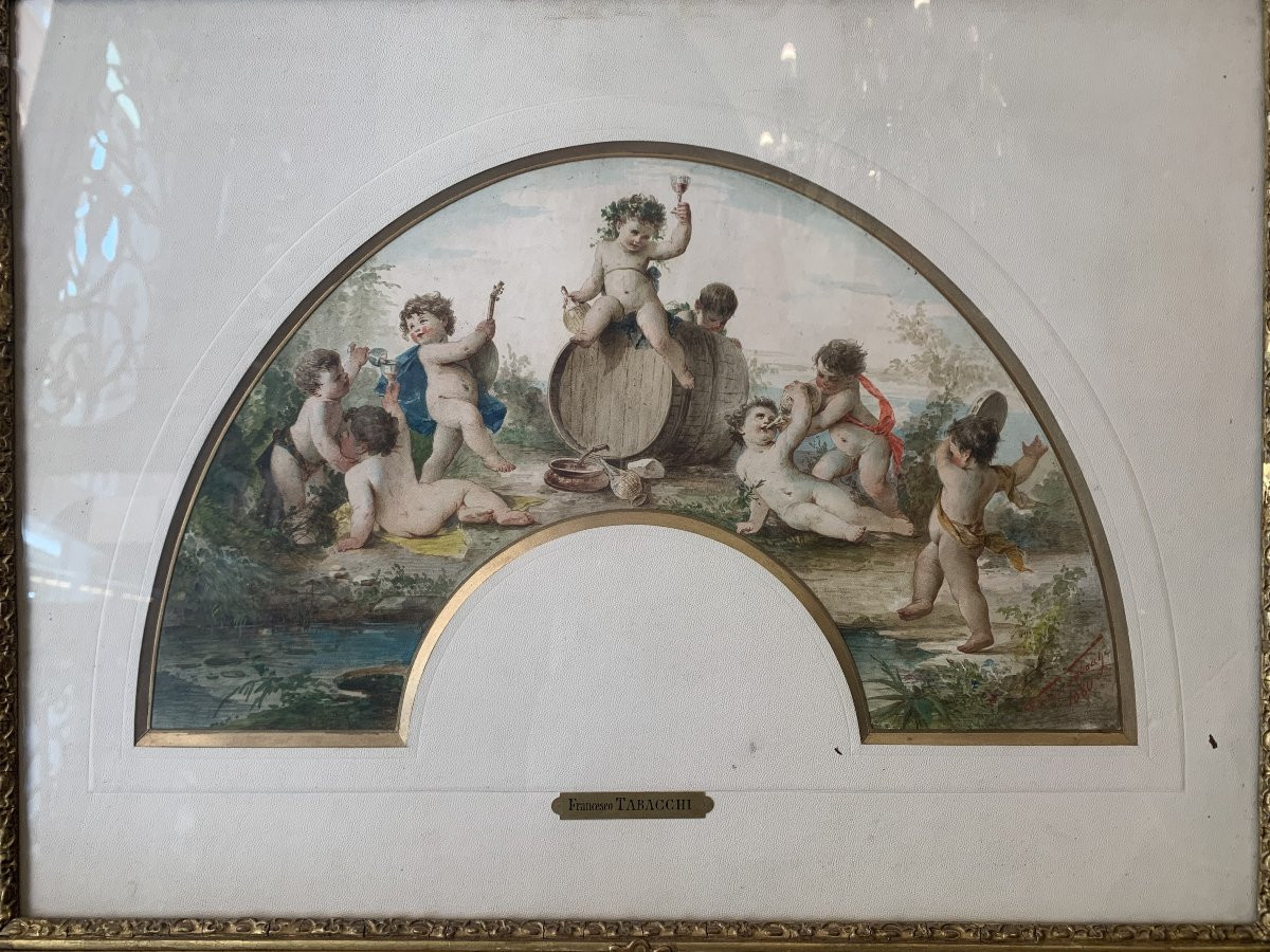 Francesco Tabacchi - Bacchus - 1880 aquarelle sur parchemin - Grand Tour Italie gouache -photo-2