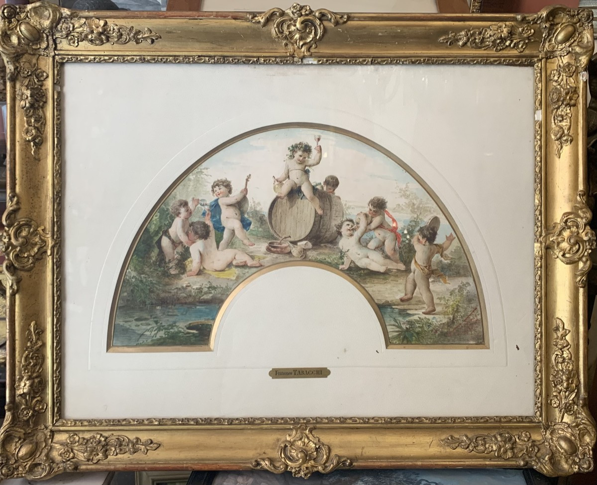 Francesco Tabacchi - Bacchus - 1880 aquarelle sur parchemin - Grand Tour Italie gouache 