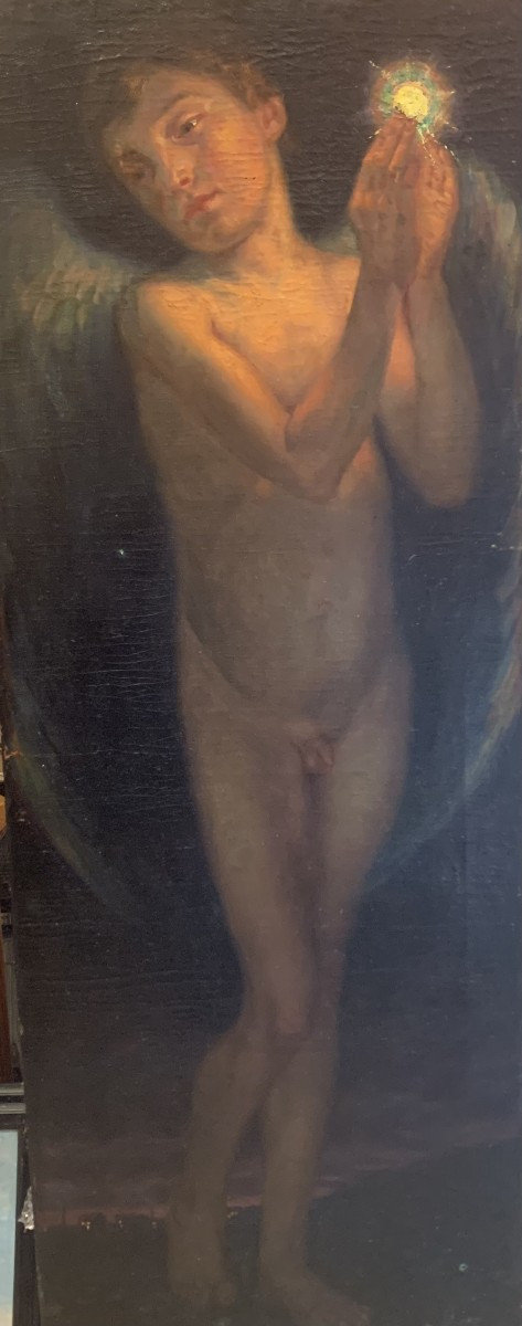 École européenne - Ange sur la ville - 1886 France Nu masculin garcon